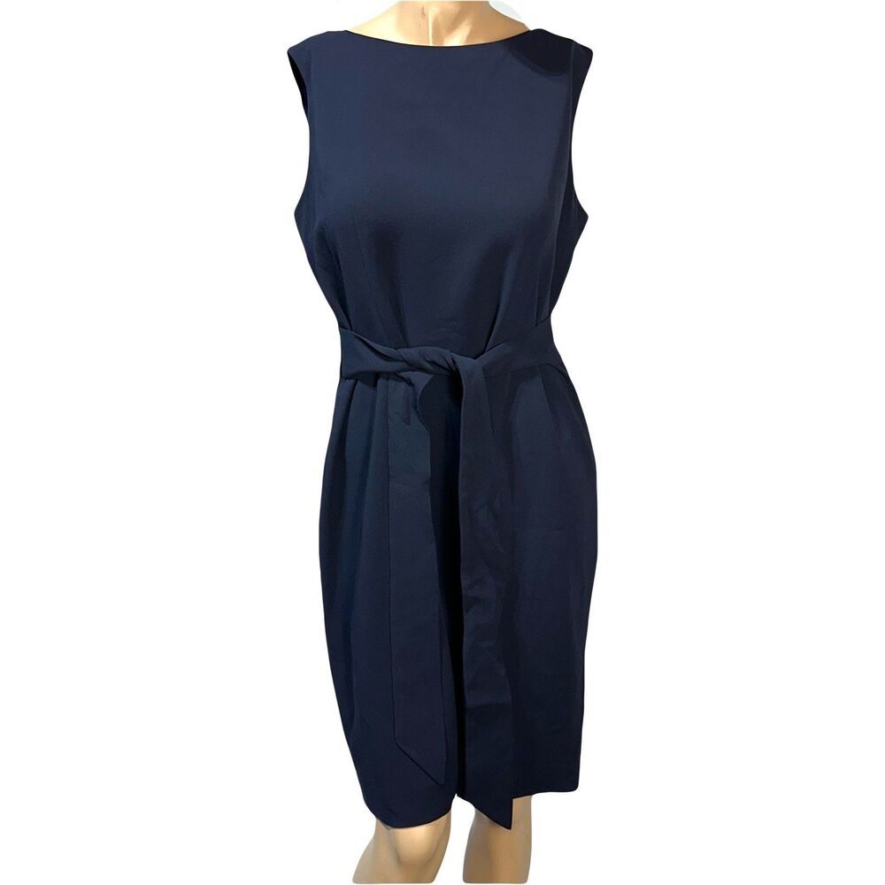 Talbots Dress Women’s Size 12 P Petite Sleeveless Sheath Belted Pencil Navy NWT